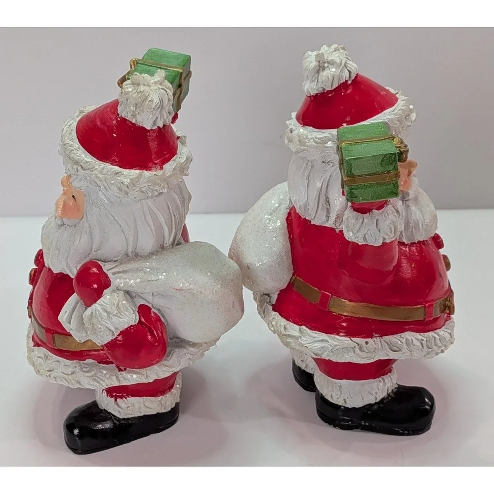 Santa Claus Figurine Set 2pc Small Red Good Vintage Christmas Decor